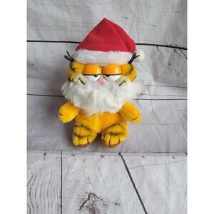 Vintage Dakin Garfield With Santa Hat Beard Plush 1981 Christmas Holiday Plush